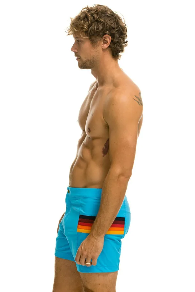 Men MEN039S HORIZONTAL 5 STRIPE FLEX SHORTS 8211 NEON BLUE Aviator Nation Shorts Men MEN039S HORIZONTAL 5 STRIPE FLEX SHORTS 8211 NEON BLUE Aviator Nation Shorts
