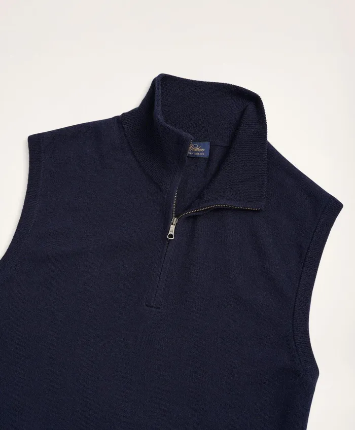 Men Merino Wool HalfZip Vest Navy Brooks Brothers Sweaters