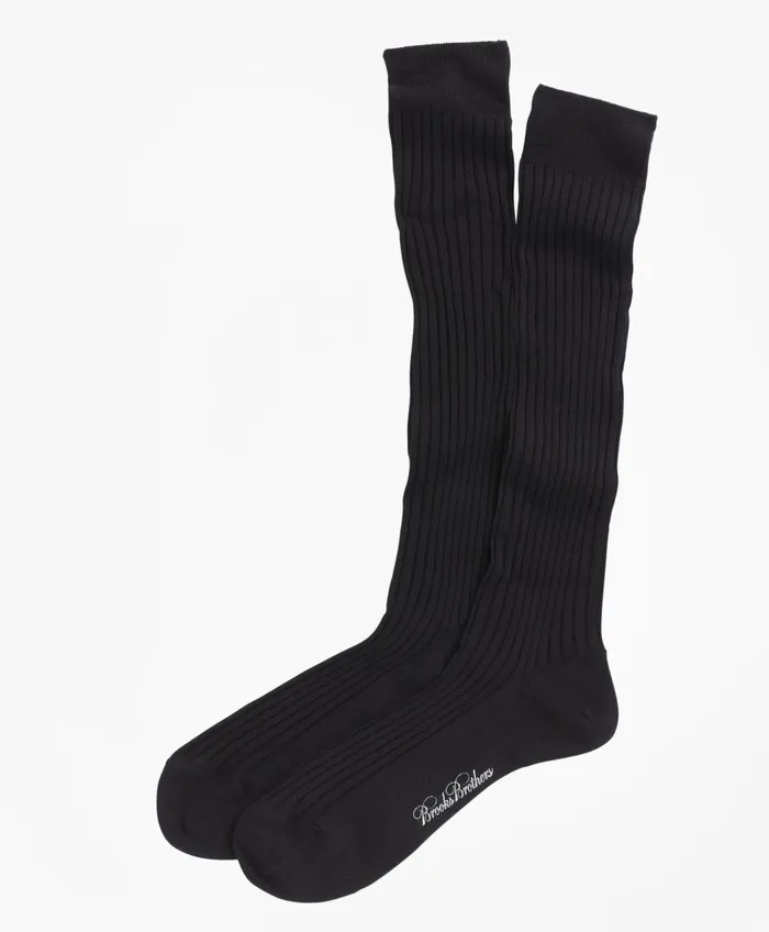 Men Merino Wool Ribbed OverTheCalf Socks Navy Brooks Brothers Sock