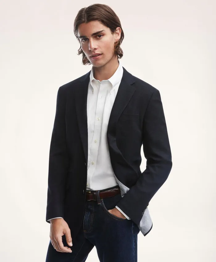 Men Milano SlimFit Hopsack Blazer Navy Brooks Brothers Sport Coats and Blazers