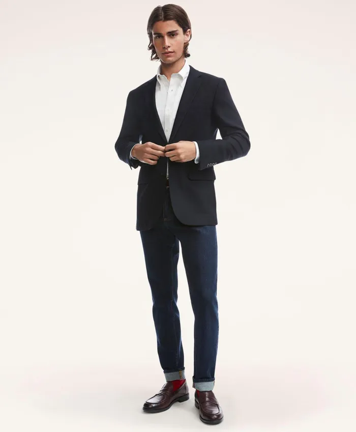 Men Milano SlimFit Hopsack Blazer Navy Brooks Brothers Sport Coats and Blazers