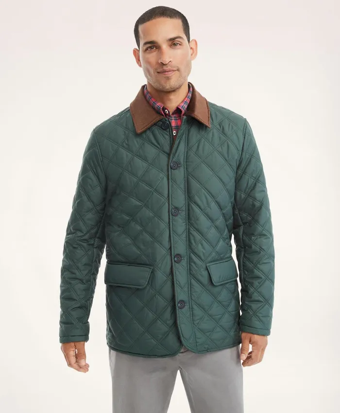 Men Paddock Diamond Quilted Coat Green Brooks Brothers Coats and Jackets