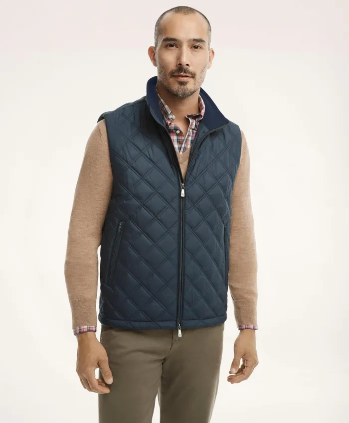 Men Paddock Diamond Quilted Vest Navy Brooks Brothers Coats and Jackets