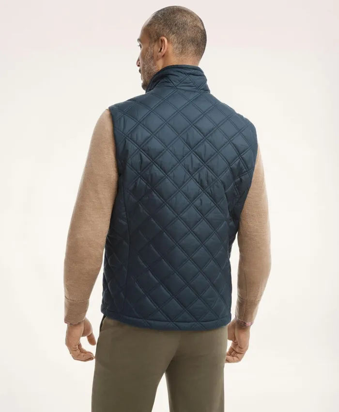 Men Paddock Diamond Quilted Vest Navy Brooks Brothers Coats and Jackets
