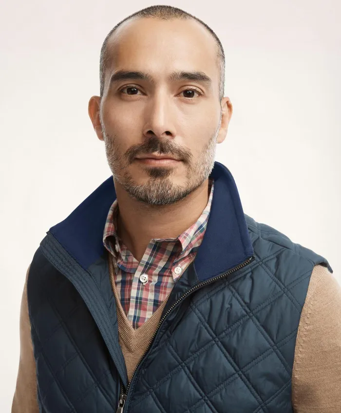 Men Paddock Diamond Quilted Vest Navy Brooks Brothers Coats and Jackets