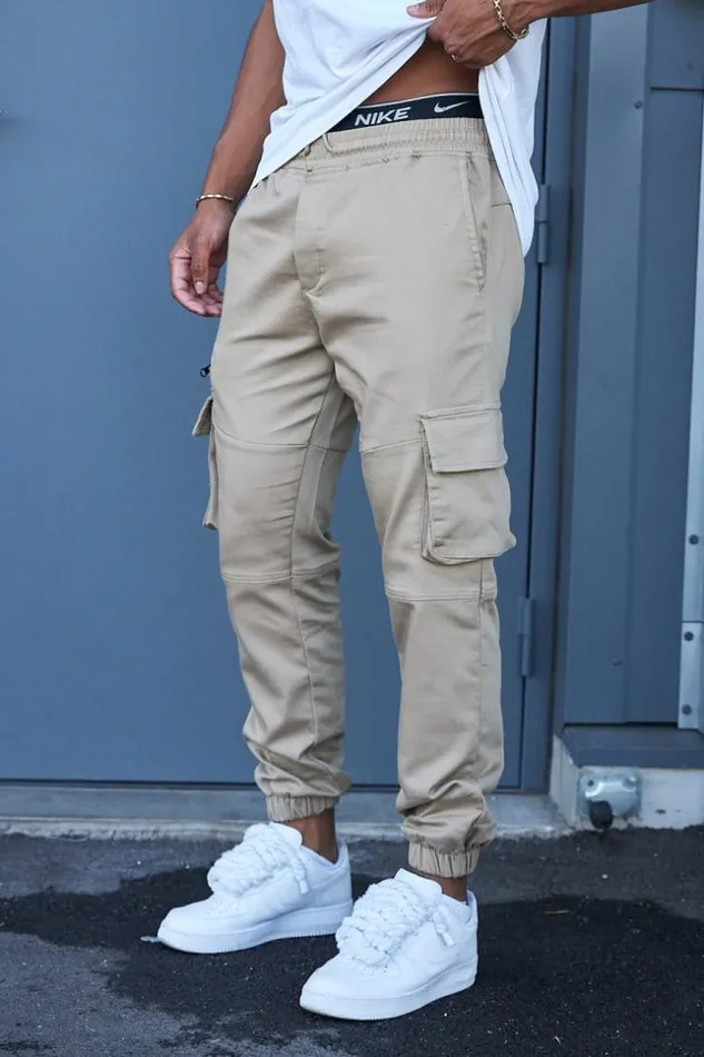Men Pantalon Cargo Beige Fonc Darkbeige Brentiny Paris Pants