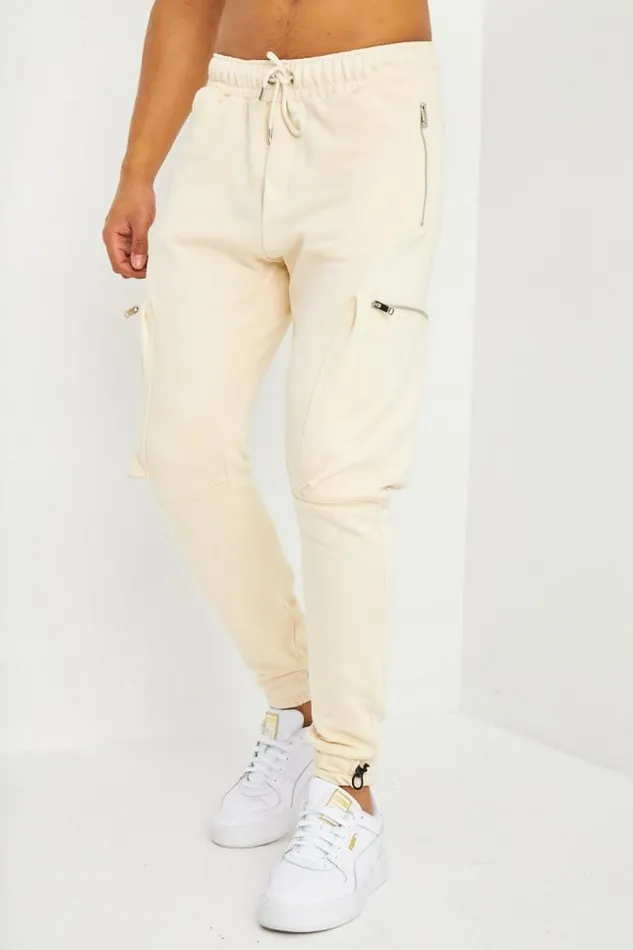 Men Pantalon De Jogging Beige Poches Cargo Beige Brentiny Paris Jogging Bottoms