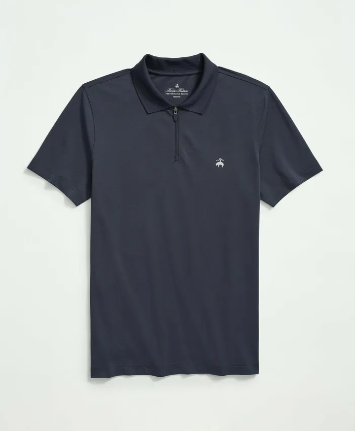 Men Performance Zip Polo Shirt Navy Brooks Brothers Polo and Rugby Shirts