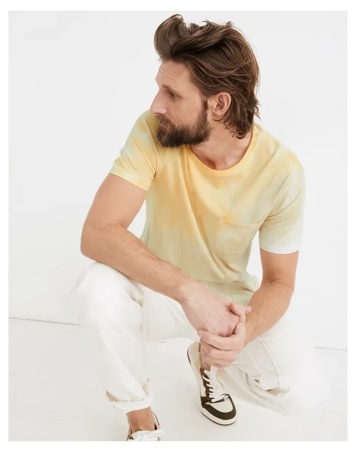 Men Pima Low Key Pocket Tee In Tie Dye Light Lemon Arc Tie Dye Madewell Tees
