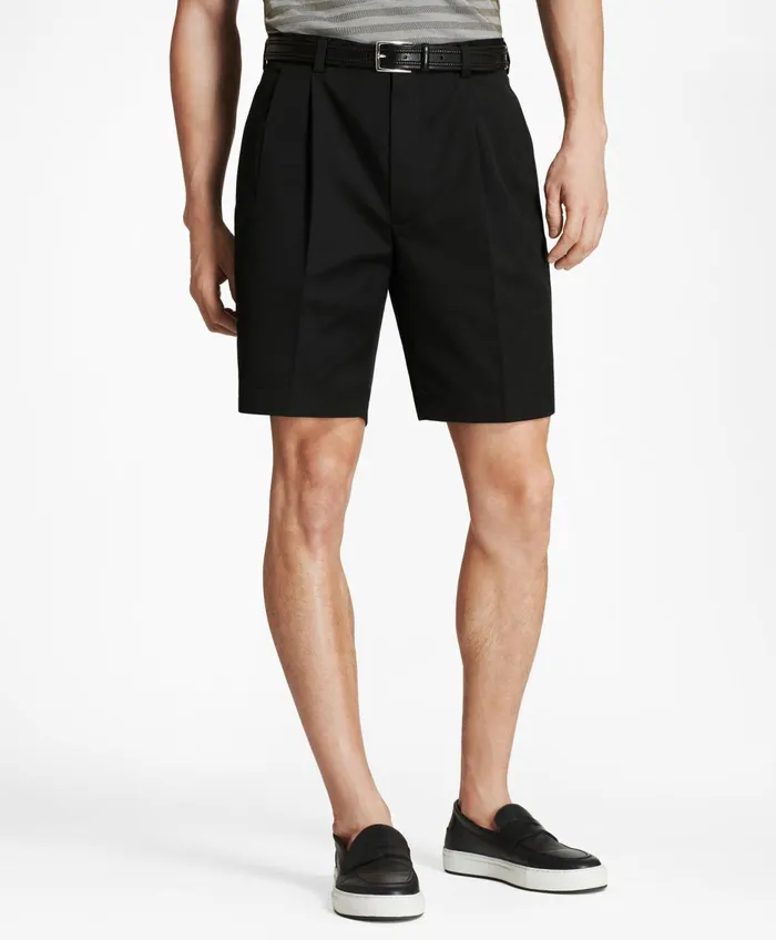 Men Pleat Front Stretch Advantage Chino Shorts Black Brooks Brothers Shorts and Swimwear