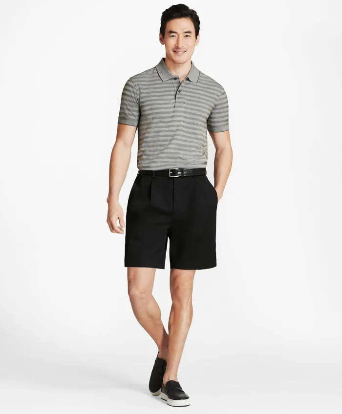 Men Pleat Front Stretch Advantage Chino Shorts Black Brooks Brothers Shorts and Swimwear