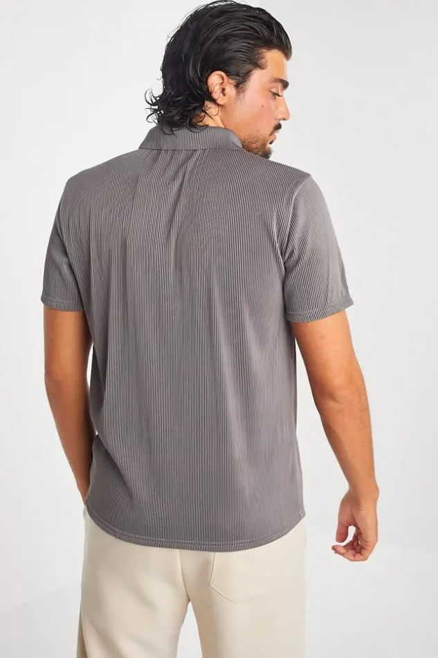 Men Polo Pliss Col Fermeture clair Gris Grey Brentiny Paris Polo Shirts