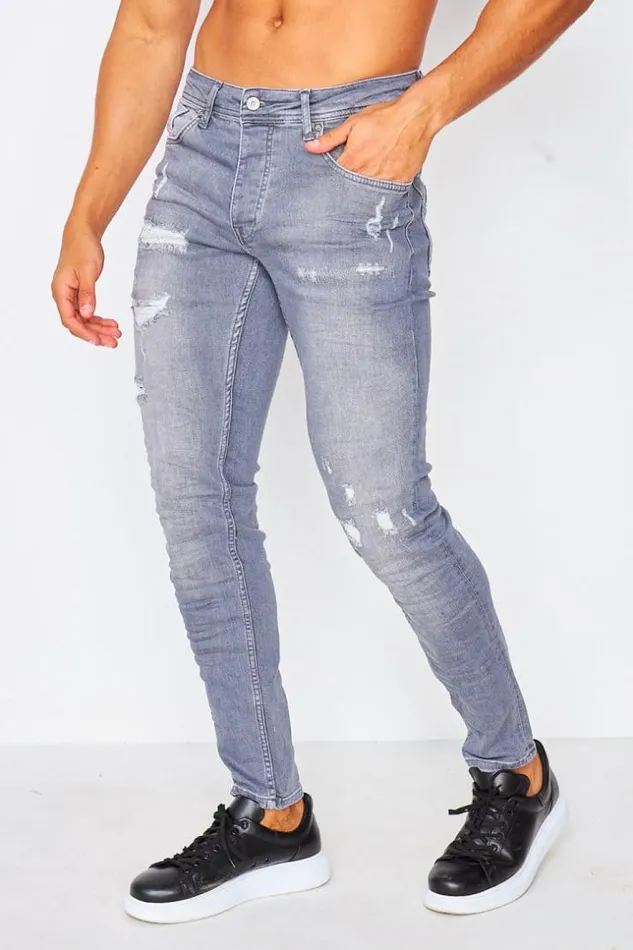Men Project X Gray Ripped Jeans With Lining 8211 Tp21007 Grey Brentiny Paris Jeans