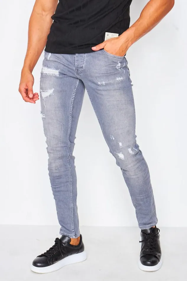 Men Project X Gray Ripped Jeans With Lining 8211 Tp21007 Grey Brentiny Paris Jeans