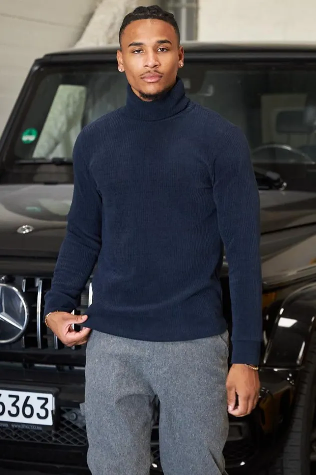 Men Pull Bleu Fonc Col Roul En Velours Ctel Blue Brentiny Paris Sweatshirts and Pullovers