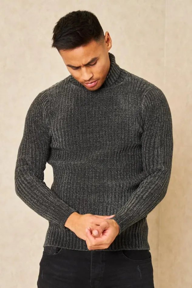 Men Pull Gris Fonc Col Roul En Velours Grey Brentiny Paris Sweatshirts and Pullovers