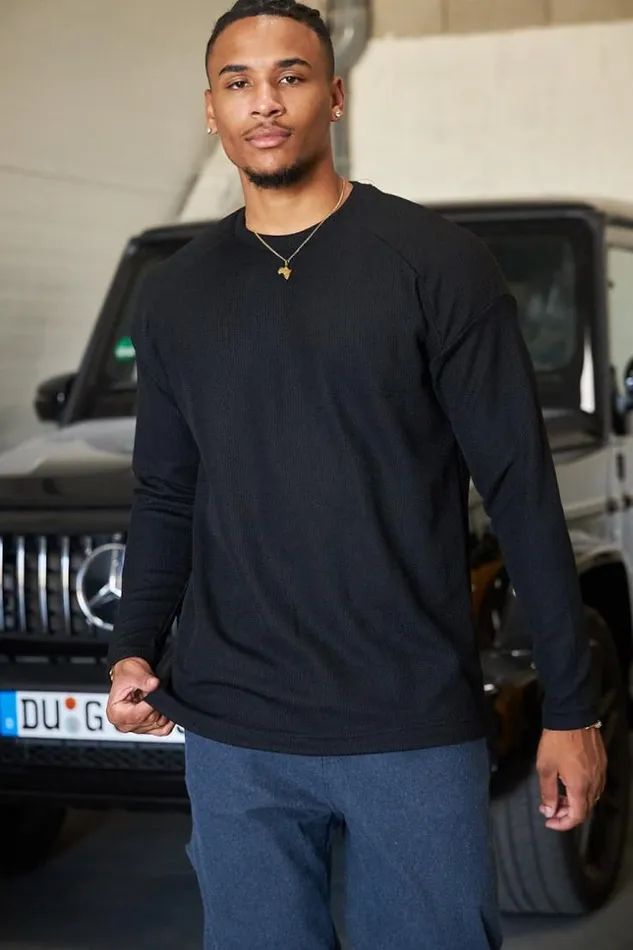 Men Pull Noir Col Rond Black Brentiny Paris Sweatshirts and Pullovers