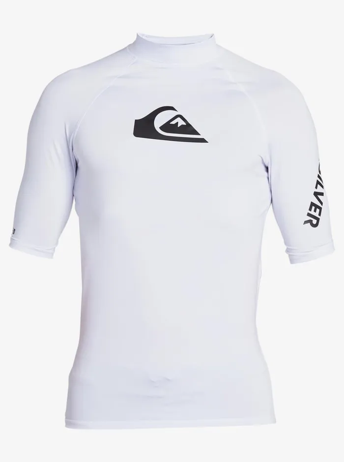 Men Quiksilver Rashguards All Time Short Sleeve UPF 50 Rashguard White