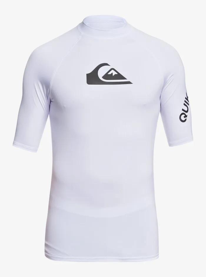 Men Quiksilver Rashguards All Time Short Sleeve UPF 50 Rashguard White Men Quiksilver Rashguards All Time Short Sleeve UPF 50 Rashguard White