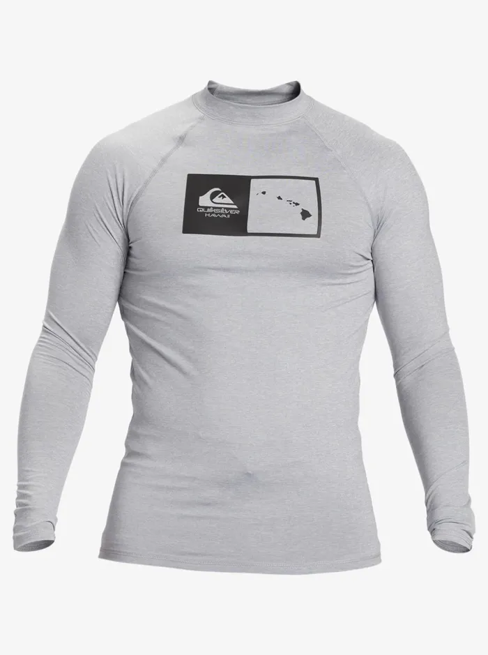 Men Quiksilver Rashguards Hawaii Double Down UPF 50 Long Sleeve Surf Tee Sleet Heather