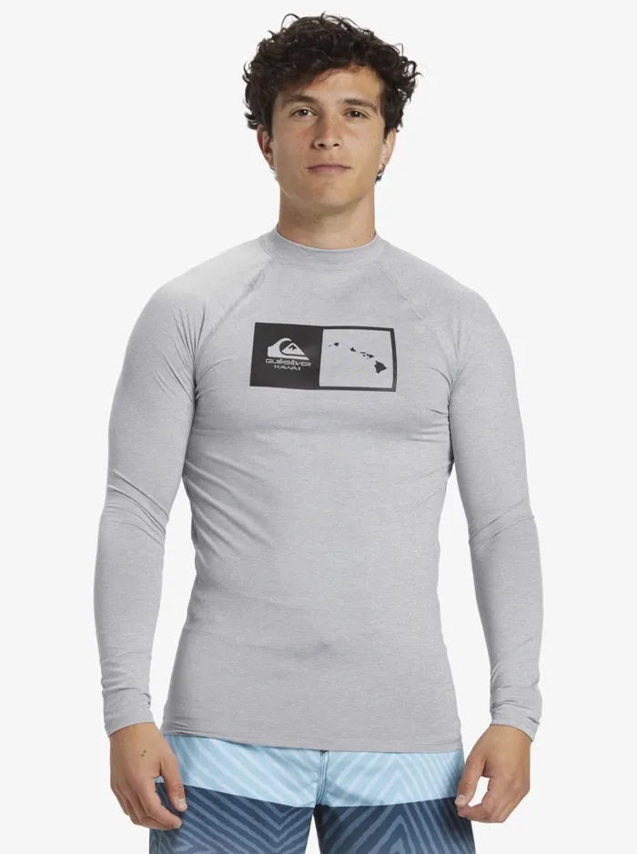 Men Quiksilver Rashguards Hawaii Double Down UPF 50 Long Sleeve Surf Tee Sleet Heather Men Quiksilver Rashguards Hawaii Double Down UPF 50 Long Sleeve Surf Tee Sleet Heather