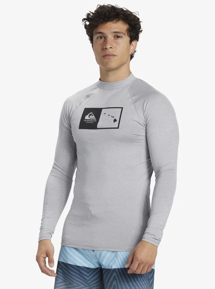 Men Quiksilver Rashguards Hawaii Double Down UPF 50 Long Sleeve Surf Tee Sleet Heather Men Quiksilver Rashguards Hawaii Double Down UPF 50 Long Sleeve Surf Tee Sleet Heather