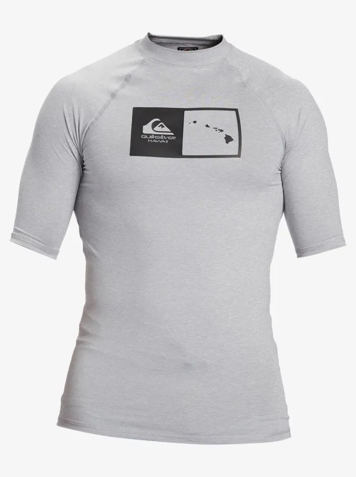 Men Quiksilver Rashguards Hawaii Double Down UPF 50 Short Sleeve Surf Tee Sleet Heather