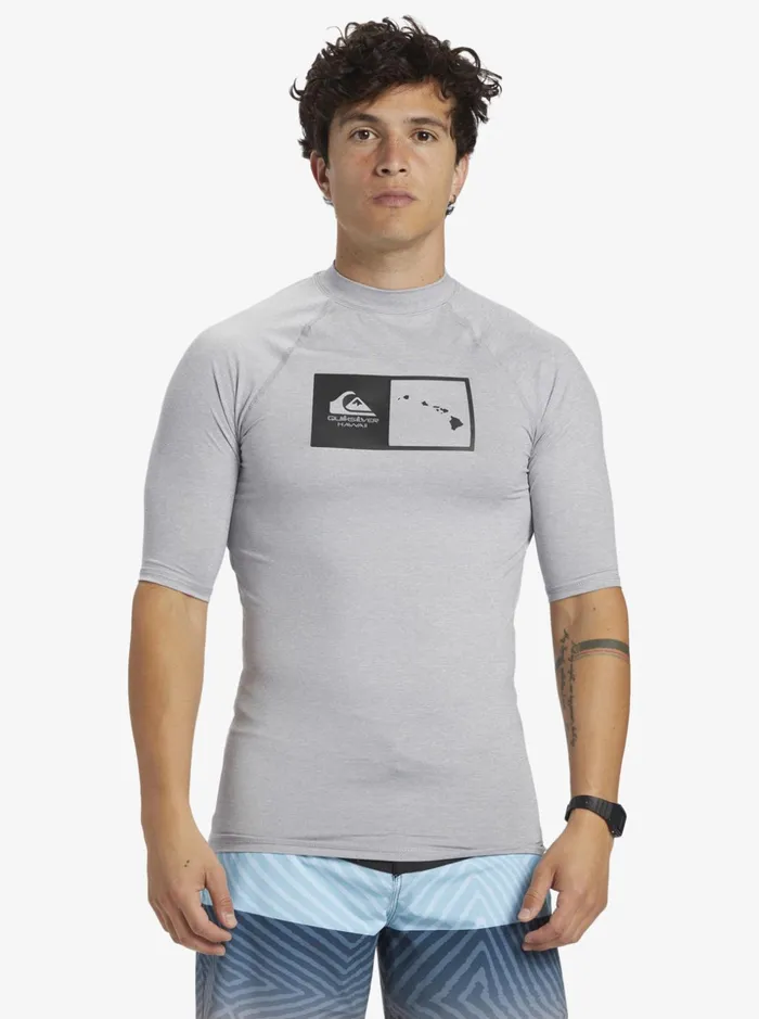 Men Quiksilver Rashguards Hawaii Double Down UPF 50 Short Sleeve Surf Tee Sleet Heather Men Quiksilver Rashguards Hawaii Double Down UPF 50 Short Sleeve Surf Tee Sleet Heather
