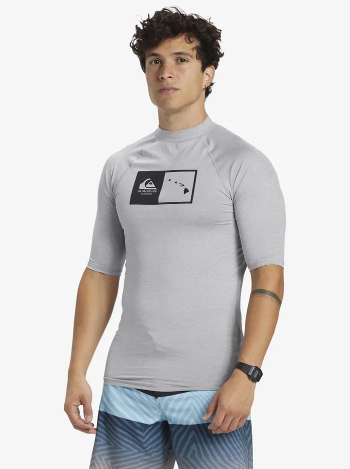 Men Quiksilver Rashguards Hawaii Double Down UPF 50 Short Sleeve Surf Tee Sleet Heather Men Quiksilver Rashguards Hawaii Double Down UPF 50 Short Sleeve Surf Tee Sleet Heather