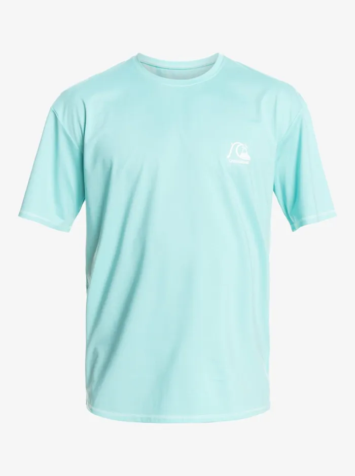 Men Quiksilver Rashguards Heritage Heather Short Sleeve UPF 50 Surf TShirt Angel Blue Heather
