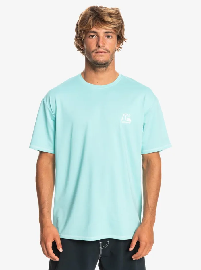 Men Quiksilver Rashguards Heritage Heather Short Sleeve UPF 50 Surf TShirt Angel Blue Heather Men Quiksilver Rashguards Heritage Heather Short Sleeve UPF 50 Surf TShirt Angel Blue Heather