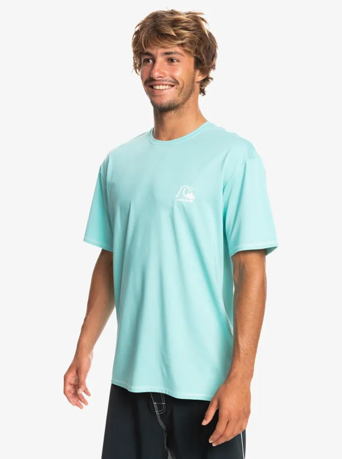 Men Quiksilver Rashguards Heritage Heather Short Sleeve UPF 50 Surf TShirt Angel Blue Heather Men Quiksilver Rashguards Heritage Heather Short Sleeve UPF 50 Surf TShirt Angel Blue Heather