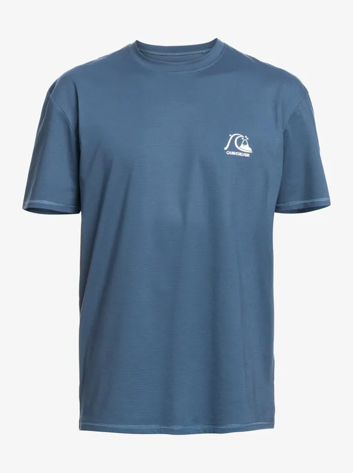 Men Quiksilver Rashguards Heritage Heather Short Sleeve UPF 50 Surf TShirt Insignia Blue Heather