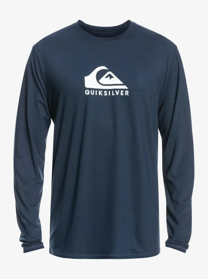Men Quiksilver Rashguards Solid Streak Long Sleeve UPF 50 Surf TShirt Navy Blazer