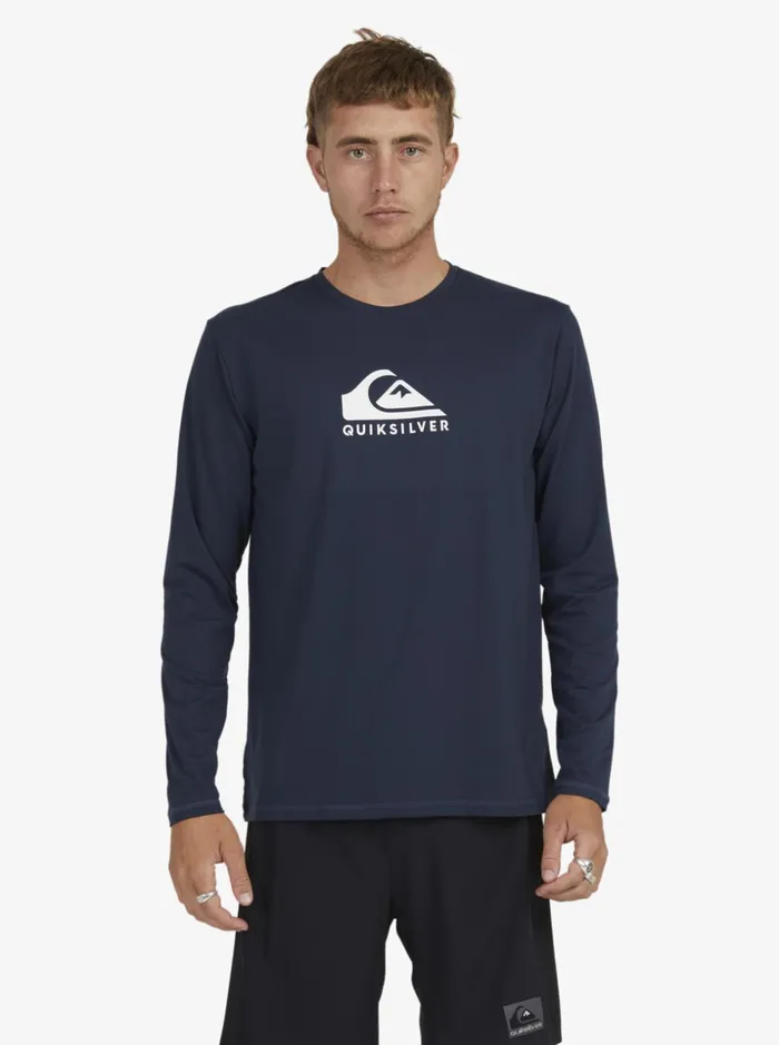Men Quiksilver Rashguards Solid Streak Long Sleeve UPF 50 Surf TShirt Navy Blazer Men Quiksilver Rashguards Solid Streak Long Sleeve UPF 50 Surf TShirt Navy Blazer