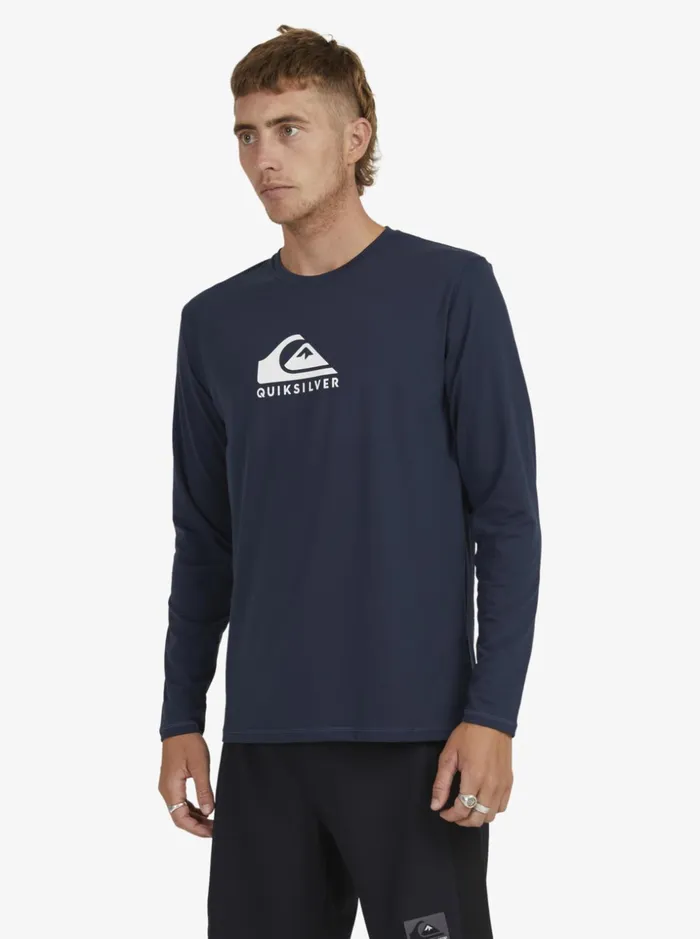 Men Quiksilver Rashguards Solid Streak Long Sleeve UPF 50 Surf TShirt Navy Blazer Men Quiksilver Rashguards Solid Streak Long Sleeve UPF 50 Surf TShirt Navy Blazer