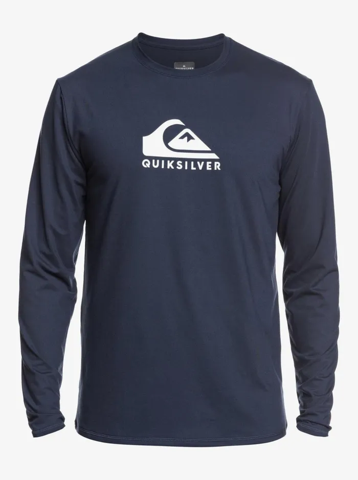 Men Quiksilver Rashguards Solid Streak Long Sleeve UPF 50 Surf TShirt Navy Blazer Men Quiksilver Rashguards Solid Streak Long Sleeve UPF 50 Surf TShirt Navy Blazer