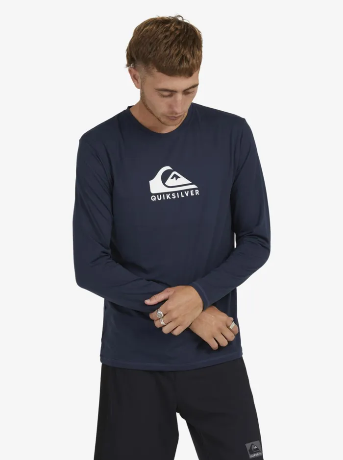 Men Quiksilver Rashguards Solid Streak Long Sleeve UPF 50 Surf TShirt Navy Blazer Men Quiksilver Rashguards Solid Streak Long Sleeve UPF 50 Surf TShirt Navy Blazer