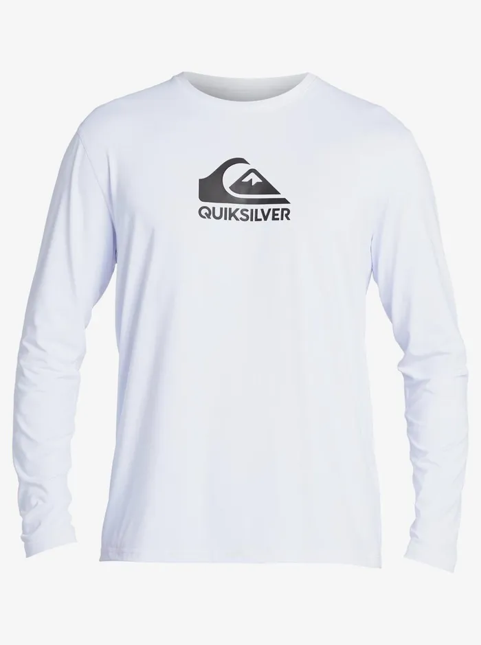 Men Quiksilver Rashguards Solid Streak Long Sleeve UPF 50 Surf TShirt White