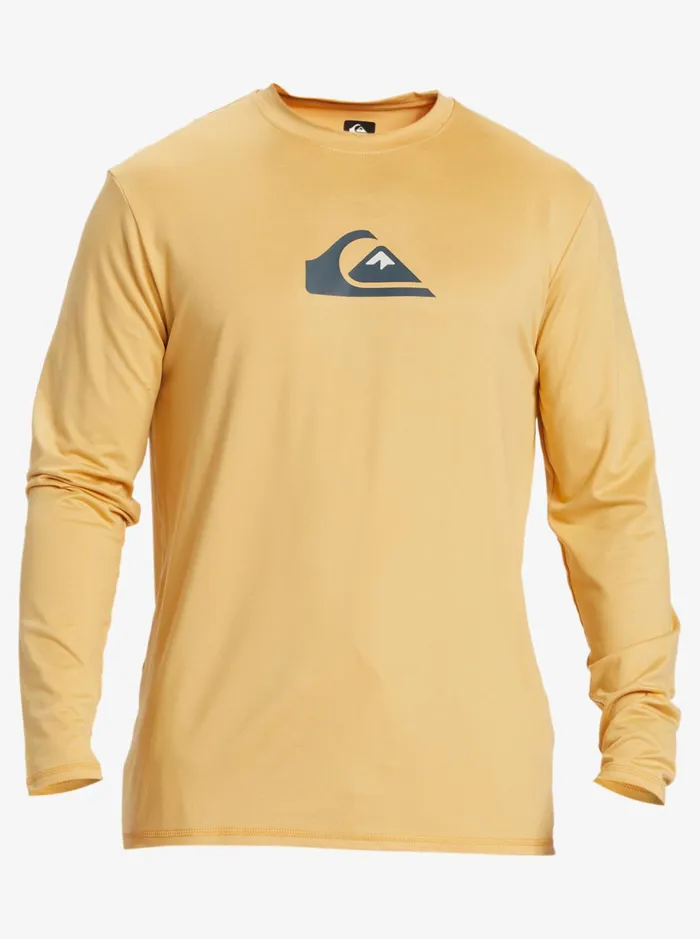 Men Quiksilver Rashguards Solid Streak Long Sleeve UPF 50 Surf Tee Wheat