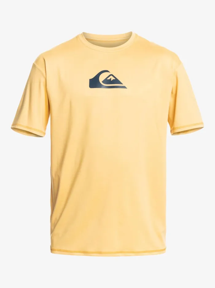 Men Quiksilver Rashguards Solid Streak Short Sleeve UPF 50 Surf Tee Wheat