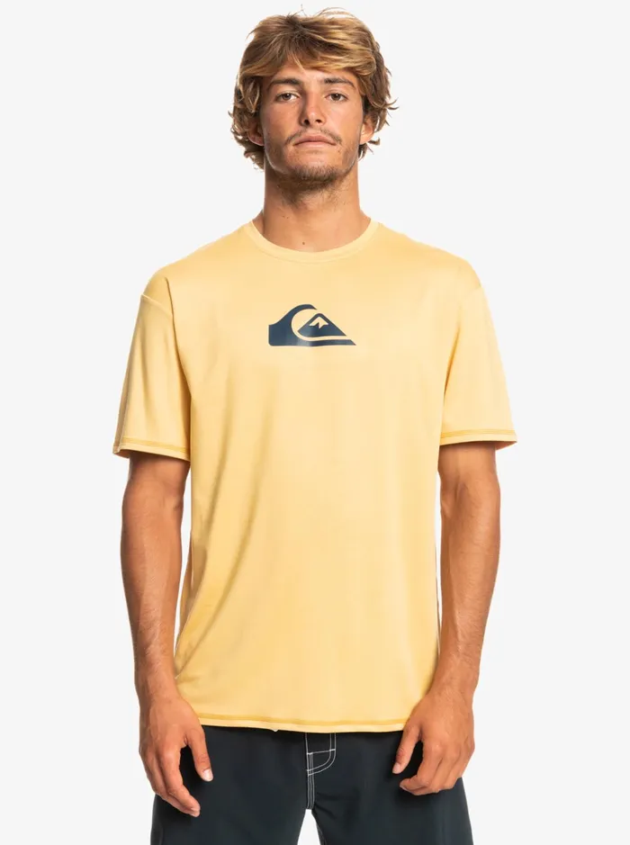 Men Quiksilver Rashguards Solid Streak Short Sleeve UPF 50 Surf Tee Wheat Men Quiksilver Rashguards Solid Streak Short Sleeve UPF 50 Surf Tee Wheat