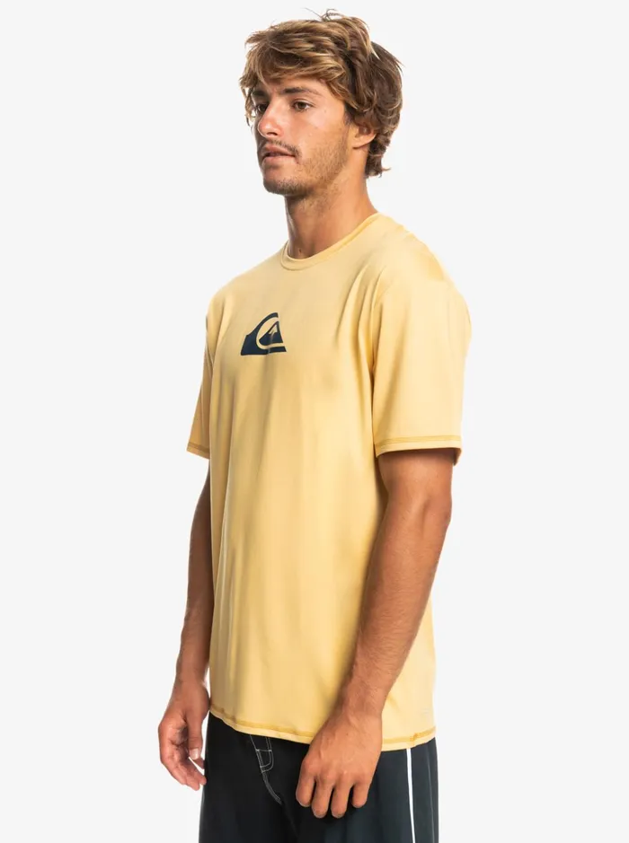 Men Quiksilver Rashguards Solid Streak Short Sleeve UPF 50 Surf Tee Wheat Men Quiksilver Rashguards Solid Streak Short Sleeve UPF 50 Surf Tee Wheat