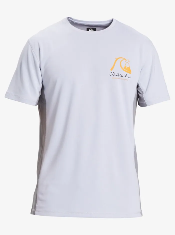 Men Quiksilver Rashguards Waterman Bamboo Check 2 UPF 50 Short Sleeve Surf Tee White
