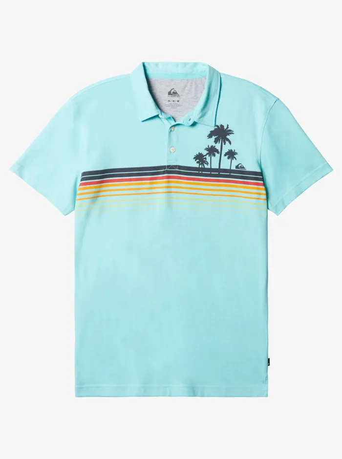Men Quiksilver Shirts and Polos Stripe Lite Short Sleeve Polo Shirt Angel Blue