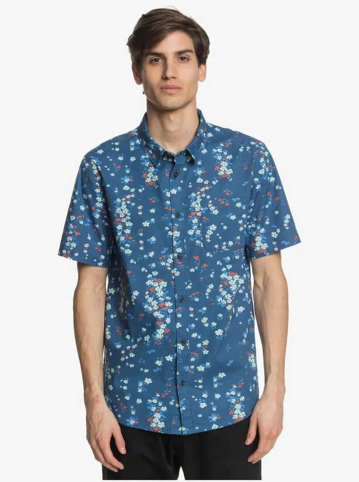 Men Quiksilver Shirts and Polos Tripping Daisy Short Sleeve Shirt Majolica Blue Tripping Daisy Men Quiksilver Shirts and Polos Tripping Daisy Short Sleeve Shirt Majolica Blue Tripping Daisy