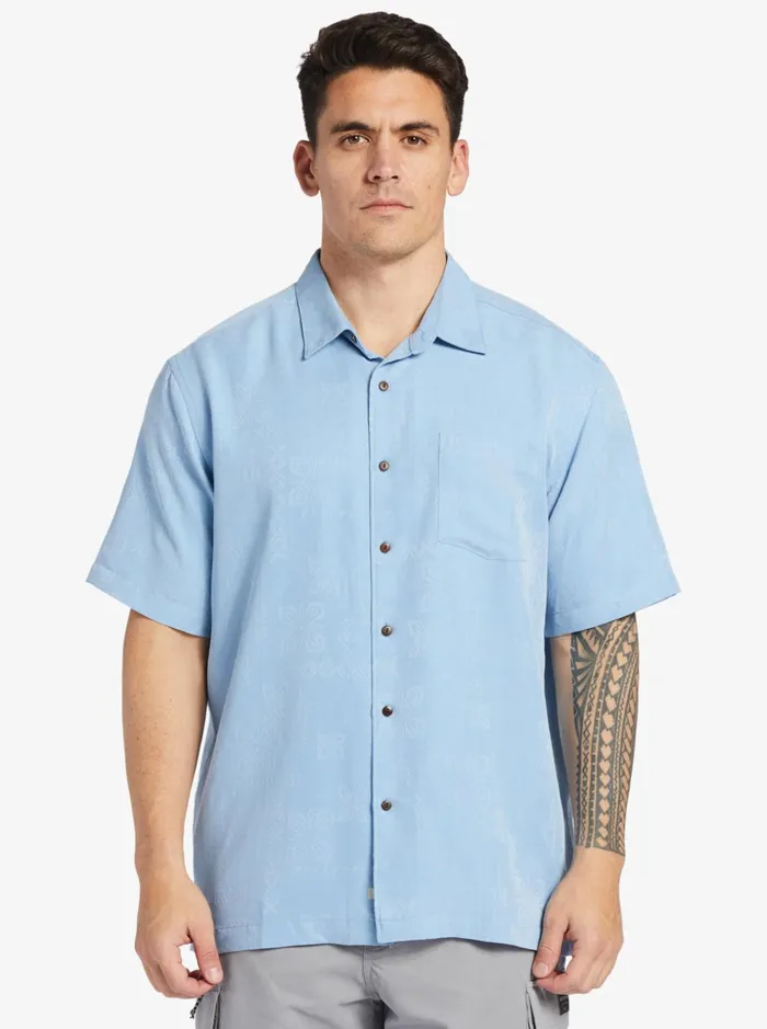 Men Quiksilver Shirts and Polos Waterman Manele Bay Short Sleeve Shirt Dusk Blue Men Quiksilver Shirts and Polos Waterman Manele Bay Short Sleeve Shirt Dusk Blue