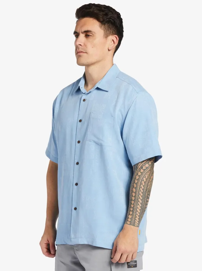 Men Quiksilver Shirts and Polos Waterman Manele Bay Short Sleeve Shirt Dusk Blue Men Quiksilver Shirts and Polos Waterman Manele Bay Short Sleeve Shirt Dusk Blue