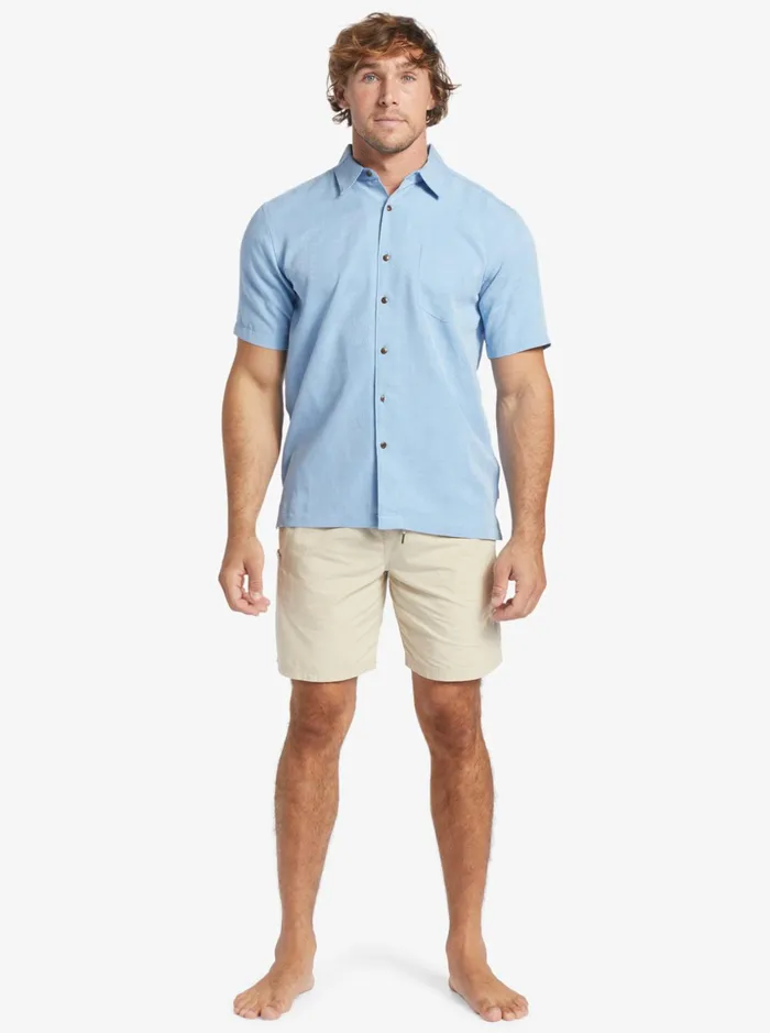 Men Quiksilver Shirts and Polos Waterman Manele Bay Short Sleeve Shirt Dusk Blue Men Quiksilver Shirts and Polos Waterman Manele Bay Short Sleeve Shirt Dusk Blue