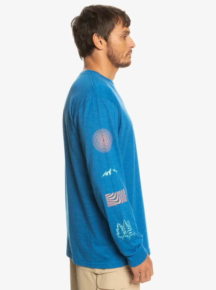 Men Quiksilver Tees Fragment Of Nature Long Sleeve TShirt Snorkel Blue Men Quiksilver Tees Fragment Of Nature Long Sleeve TShirt Snorkel Blue